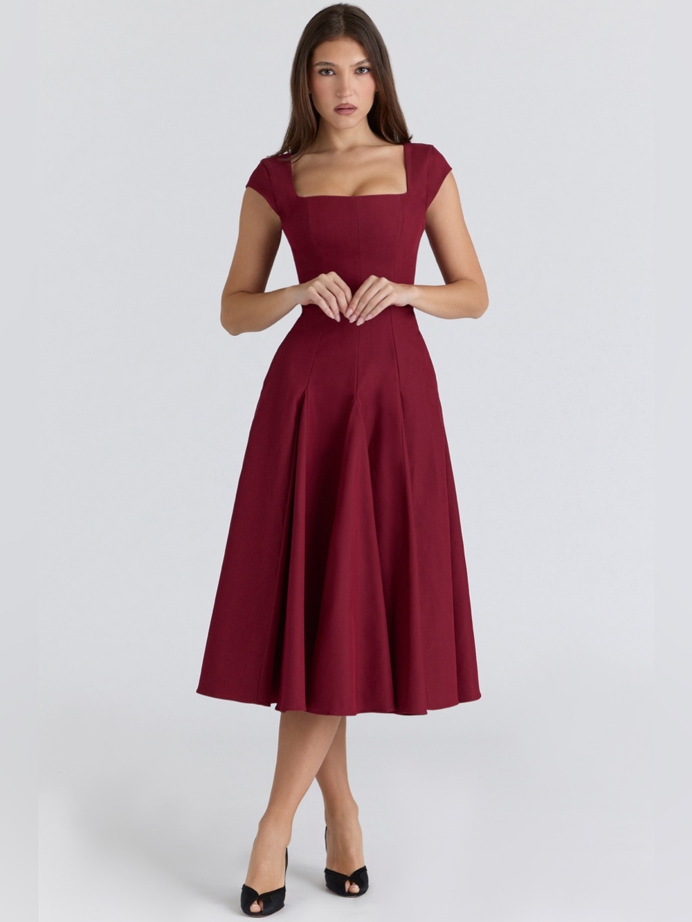 House of CB Raisa Wine Lace Back Twill Midi Dress Size M NWOT - Picture 5 of 13